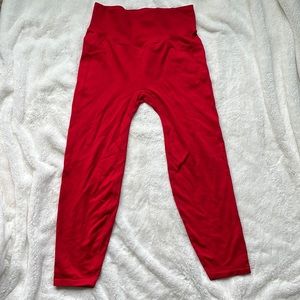 Pink Active High Waisted Red Ribbed Leggings size Large